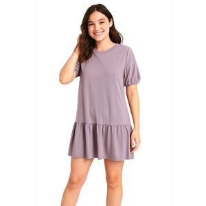 Divided H&M Dress XS Purple T-Shirt Dress Short Sleeves Ruffled Hem Lilac Casual
